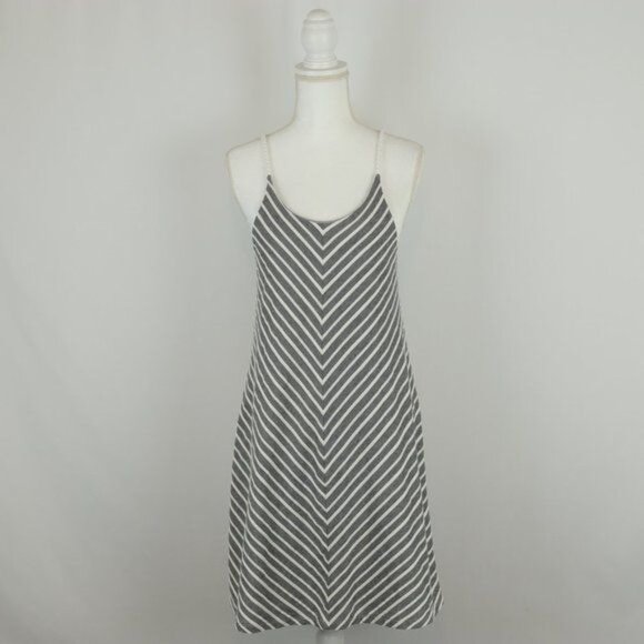 Prana Seacoast Women's Medium Gray & White Striped Cotton Racerback A-Line Dress - Picture 2 of 8